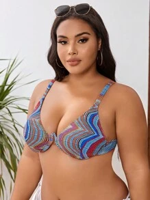 SHEIN Swim Curve Top de bikini con aros estampada por toda la pieza en tallas grandes para verano - Multicolor - Ver 3