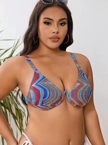 SHEIN Swim Curve Top de bikini con aros estampada por toda la pieza en tallas grandes para verano - Multicolor - Ver 5