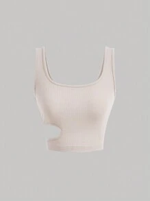 SHEIN MOD Áo khoác và áo lót dành cho xe tăng nữ Cắt ra Gân đan màu trơn Giải trí - Màu be - Xem 1