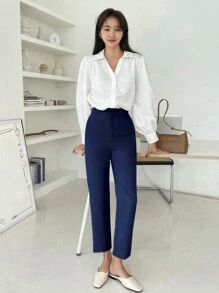 DAZY Pantaloni casual a gamba dritta con tasche, tinta unita, pantaloni casual/eleganti da donna