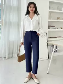 DAZY Pantaloni casual a gamba dritta con tasche, tinta unita, pantaloni casual/eleganti da donna