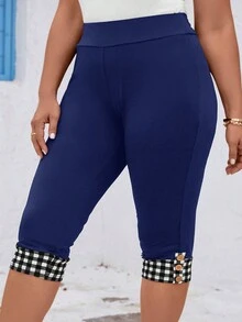 SHEIN LUNE Plus Gingham Print Leggings - Navy Blue - View 4