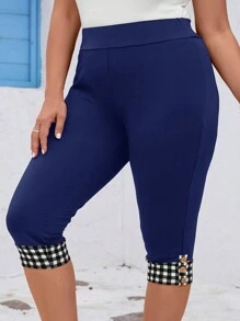 SHEIN LUNE Plus Gingham Print Leggings - Navy Blue - View 1