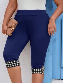 SHEIN LUNE Plus Gingham Print Leggings - Navy Blue - View 5