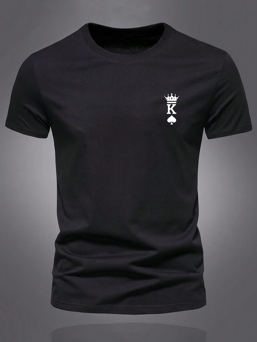 男士撲克牌圖案T恤 - 黑色 - 查看 1