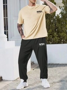 Manfinity Homme Men Plus Letter Graphic Tee & Joggers - Multicolor - View 1