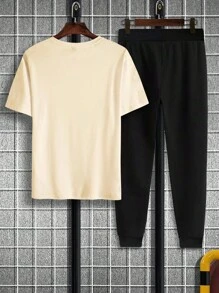 Manfinity Homme Men Plus Letter Graphic Tee & Joggers - Multicolor - View 2