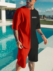 Manfinity Homme Đàn ông cộng Đồ họa Chữ cái Hai âm Áo thả vai  & Quần short - Nhiều màu - Xem 1