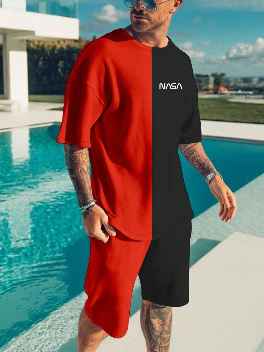 Manfinity Homme Đàn ông cộng Đồ họa Chữ cái Hai âm Áo thả vai  & Quần short - Nhiều màu - Xem 1