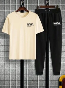 Manfinity Homme Men Plus Letter Graphic Tee & Joggers - Multicolor - View 4