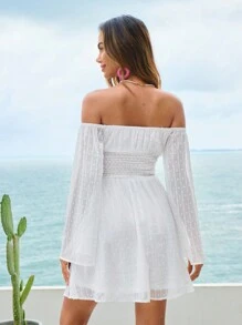 SHEIN VCAY Đầm Thắt nút Dải chun Nếp gấp Phần Ngực màu trơn Boho - trắng - Xem 2