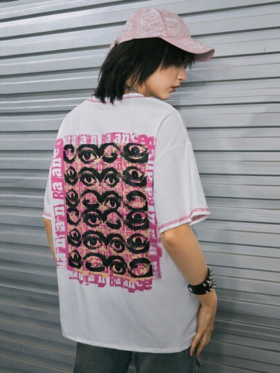 Gumgfx Camiseta de hombros caídos con estampado de figura y letra con puntada