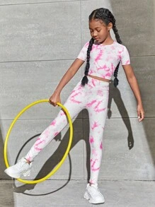 SHEIN Tween Girl Tie Dye Sports Tee & Leggings