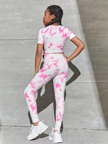 SHEIN Tween Girl Tie Dye Sports Tee & Leggings