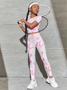 SHEIN Tween Girl Tie Dye Sports Tee & Leggings