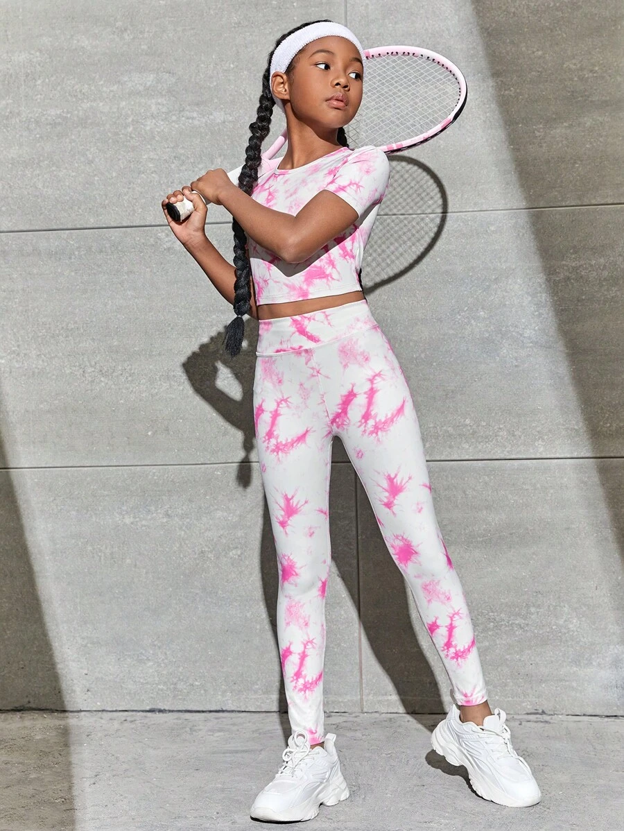 SHEIN Tween Girl Tie Dye Sports Tee & Leggings