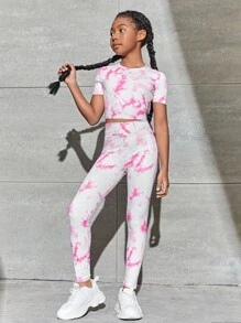 SHEIN Tween Girl Tie Dye Sports Tee & Leggings