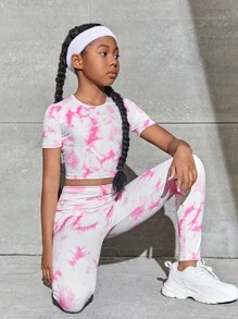SHEIN Tween Girl Tie Dye Sports Tee & Leggings