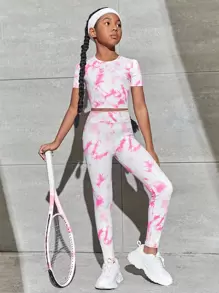 SHEIN Tween Girl Tie Dye Sports Tee & Leggings