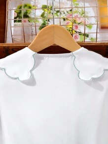 SHEIN 女大童花卉刺繡彼得潘領泡泡袖襯衫和百褶半身裙 - 彩色 - 查看 7