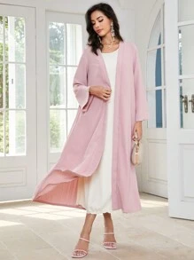 Al Najma 素色開門襟百褶阿拉伯罩袍 - 粉色 - 查看 2