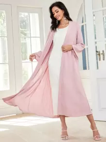 Al Najma 素色開門襟百褶阿拉伯罩袍 - 粉色 - 查看 3