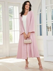 Al Najma 素色開門襟百褶阿拉伯罩袍 - 粉色 - 查看 6