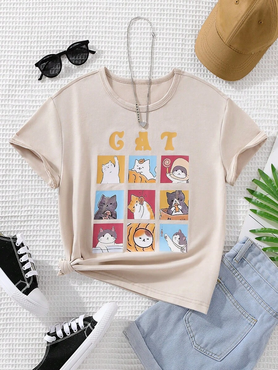 Tops con gái Hoạt hình Lá thư Giải trí - Màu be - Xem 1