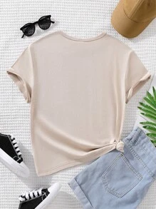 Tops con gái Hoạt hình Lá thư Giải trí - Màu be - Xem 2