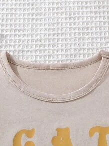 Tops con gái Hoạt hình Lá thư Giải trí - Màu be - Xem 3