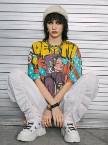 Nacheramosart Figure Graphic Drop Shoulder Tee - Multicolor - View 1