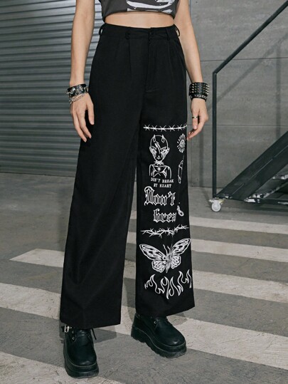 Street Life Hose mit weiten Beinen, Schmetterling & Buchstabe Grafik,