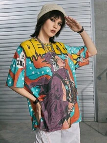 Nacheramosart Figure Graphic Drop Shoulder Tee - Multicolor - View 3
