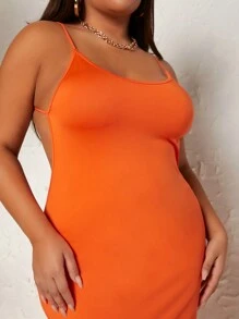 SHEIN SXY Đầm Plus Size Lộ Lưng Cắt ra màu trơn Gợi cảm - trái cam - Xem 3