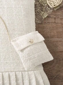 SHEIN Young Girl Pleated Hem Tweed Dress - White - View 3