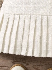 SHEIN Young Girl Pleated Hem Tweed Dress - White - View 4