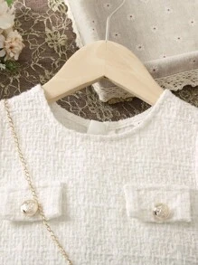 SHEIN Young Girl Pleated Hem Tweed Dress - White - View 5