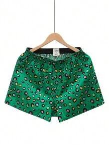 男士豹紋印花彈性腰帶平角內褲 - 綠色 - 查看 1