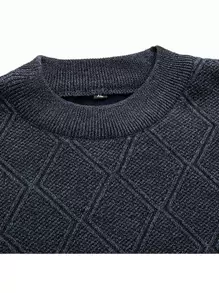 Men Solid Round Neck Jumper - Black - View 5