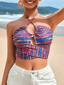 Soleia Áo khoác và áo lót dành cho xe tăng nữ Hội Chữ thập Cắt ra Buộc lại màu trơn Giải trí - Nhiều màu - Xem 1