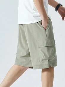 男士翻蓋口袋腰部抽繩工裝短褲 - 薄荷綠 - 查看 2