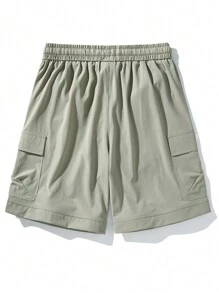 男士翻蓋口袋腰部抽繩工裝短褲 - 薄荷綠 - 查看 3