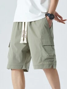 男士翻蓋口袋腰部抽繩工裝短褲 - 薄荷綠 - 查看 5