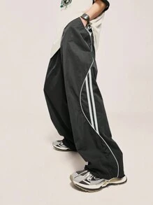 INFLATION Pantalones anchos con cordón en la cintura y ribete de contraste para hombres, para otoño