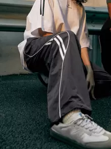 INFLATION Pantalones anchos con cordón en la cintura y ribete de contraste para hombres, para otoño