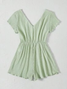 SHEIN VCAY Áo liền quần nữ Xù nhỏ màu trơn Giải trí - Màu xanh Bạc hà - Xem 2