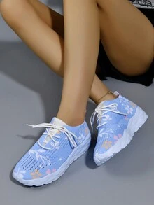 女性花卉圖案前綁帶跑步鞋,運動戶外運動鞋 - 彩色 - 查看 2