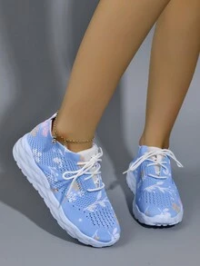 女性花卉圖案前綁帶跑步鞋,運動戶外運動鞋 - 彩色 - 查看 5