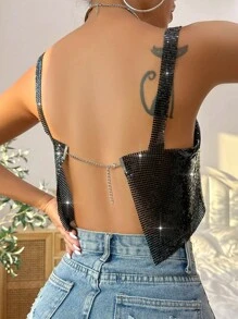 SHEIN Unity Metallic Crop Cami Top - Black - View 2