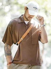 Áo thun có cổ Nam Túi màu trơn Giải trí - Cà phê nâu - Xem 1